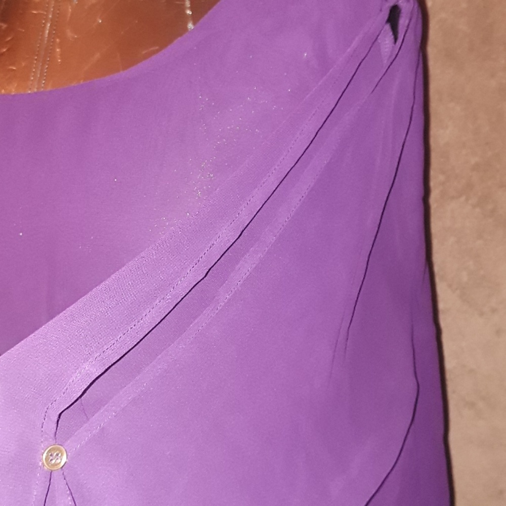 ** Zac & Rachel Sheer Lined Top Open Arm LS Plum - Picture 6 of 8